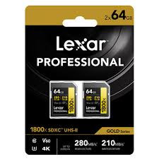 Lexar 64GB SDXC Pro UHS-II U3 ​​V60 1800x 280MB/s Confezione da 2