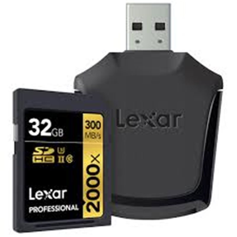 Scheda di Memoria SD Lexar SDHC 32GB 2000X (300MB/s) + Lettore, Schede di  memoria