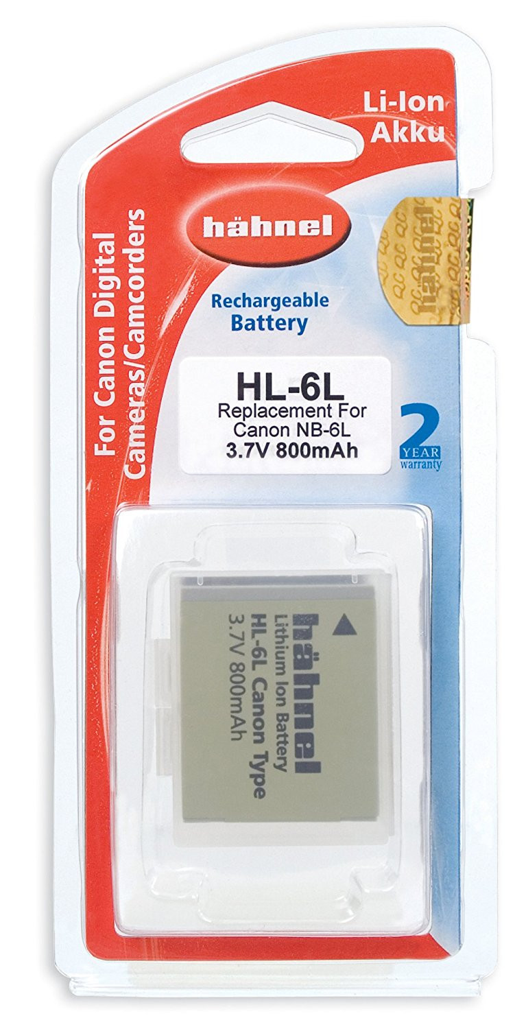 Hahnel HL 6L Batteria Litio-Ion per Canon con Capacità 800 mAh, 3.7V, 3.0 Wh, Sostitutiva della Batteria NB-6L