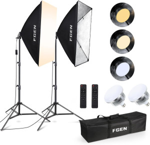 FGEN Set di luci a LED per studio fotografico 85W 2700 – 6400K con Stativi 2m