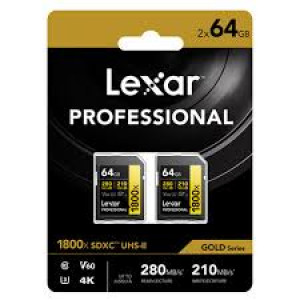 Lexar 64GB SDXC Pro UHS-II U3 ​​V60 1800x 280MB/s Confezione da 2