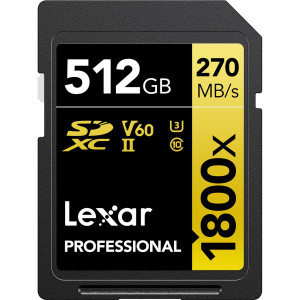 Lexar 512GB SDXC Pro UHS-II U3 ​​V60 1800x 270MB/s 
