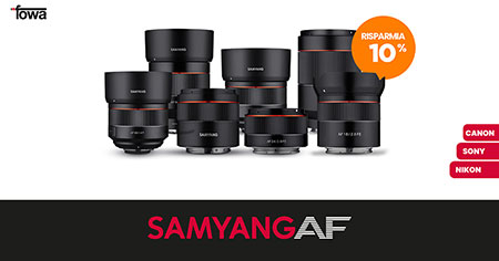 promozione Samyang sconto obiettivi autofocus Samyang AF Canon Sony Nikon solodigitali roma